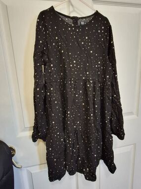 Girls' Black Star-Print Long Sleeve Dress